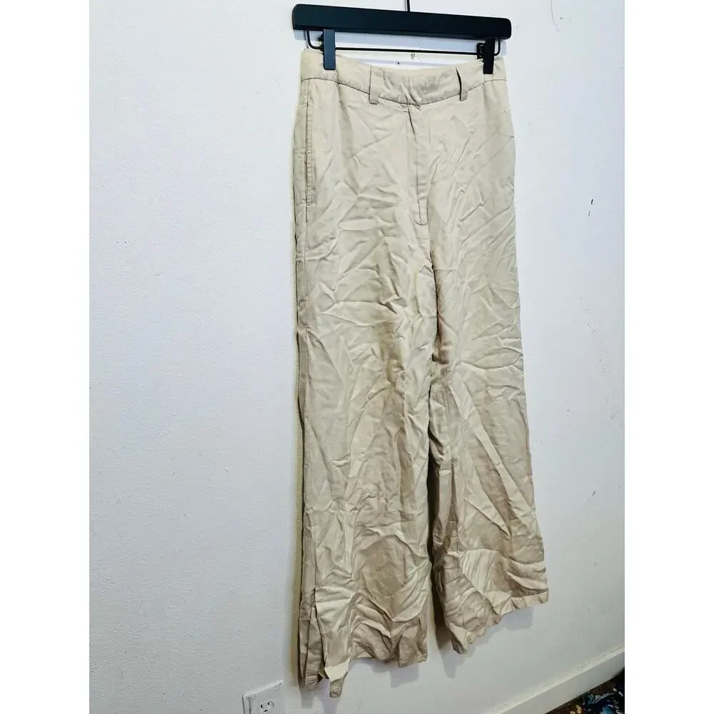 Anine Bing Women's Off-White Wide-Leg Front Zipper Lyra Trousers Pants Size 34